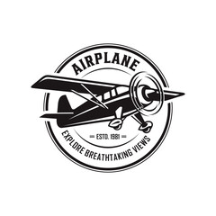 Vintage plane logo. Retro Grunge plane with emblem logo. Vector illustration © nrsha