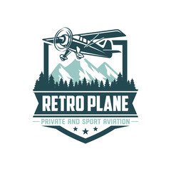 Vintage plane logo. Retro Grunge plane with emblem logo. Vector illustration © nrsha