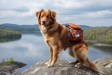Plakat Traveling dog. Nova Scotia Duck Tolling (Ai generated)