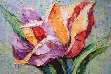 Fototapeta na wymiar Tulip thick impasto painting, flower art (Ai generated)