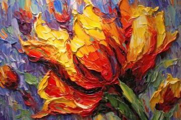 Tulip thick impasto painting, flower art (Ai generated)