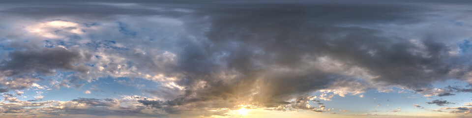 sunset skydome with evening clouds as seamless hdri 360 panorama view in spherical equirectangular...