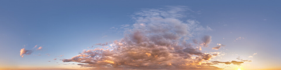 sunset skydome with evening clouds as seamless hdri 360 panorama view in spherical equirectangular...
