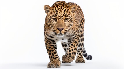 Fototapeta na wymiar Amur leopard on white background front view. Ai generated