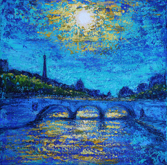 Sunset in Paris, France, acrylic painting - 620269473
