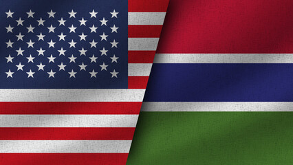 Fototapeta premium Gambia and USA Realistic Two Flags Together, 3D Illustration