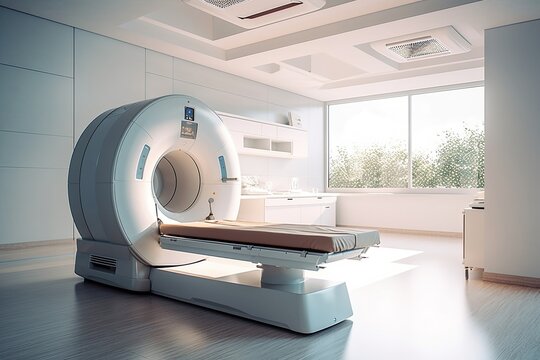 CT Scan, Medical CT or MRI Scan with a patient in the modern hospital laboratory. Generative ai