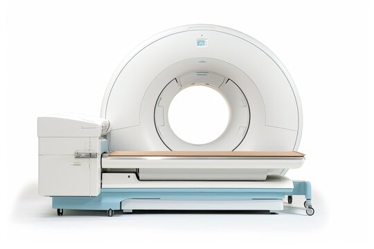 CT Scan, X-ray Computed Medical and Science Equipment isolated on white background. Generative ai