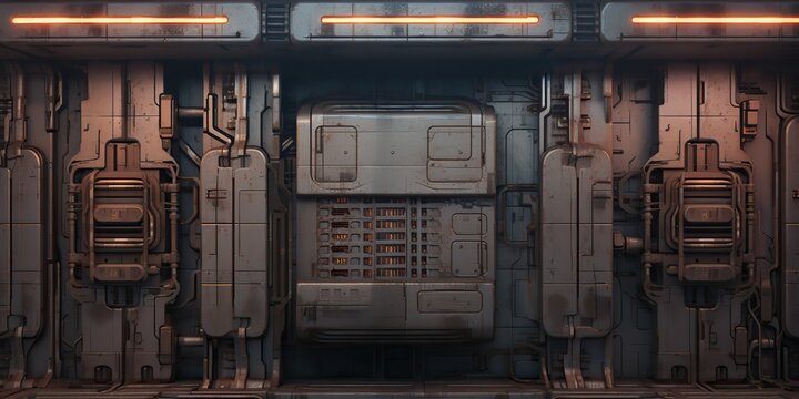 AI Generated. AI Generative. Sci fi future technology space galaxy ship decoration door panel hud. Graphic Art © AkimD