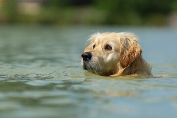 happy golden retriever in water