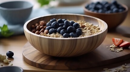 Fototapeta na wymiar Morning delight muesli with nuts and blueberries on white background. AI generated