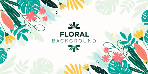 Fototapeta na wymiar Background with flowers and plants in flat style, in vector.