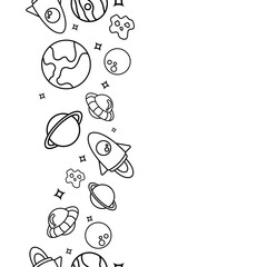 doodle space elements vertical seamless pattern on white background. vector abstract illustration.