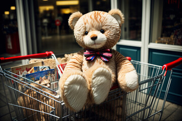 A Teddy Bear Sitting In A Shopping Cart