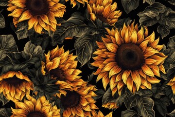 Floral summer seamless pattern of sunflowers. Generative AI