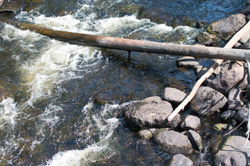 Mountain, northern rivers with rocks and a waterfall. Republic of Karelia