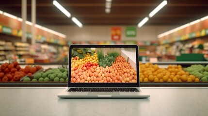 illustration, laptop, computer mockup with cutout screen in the background, ai generative