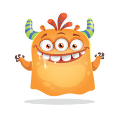 Cute orange monster. Happy Halloween mascot character. Best for kid parties designs, t-shirt and posters. Vector illustration.