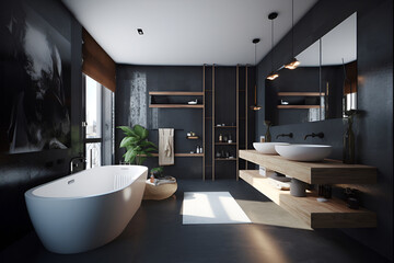 Fototapeta na wymiar Techno style interior of bathroom in luxury house