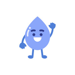 Smiling Water Drop Cartoon Character. Raindrop Waving Hands Greeting. Vector design illustration.