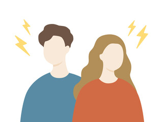 Couple having conflict. Angry Man and woman having argument. Communication problem, divorce, negative relationship concept. Flat people vector design illustration.