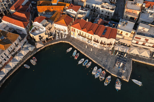 Aerial view of Venetian harbor, Rethymno, Crete, Greek Islands