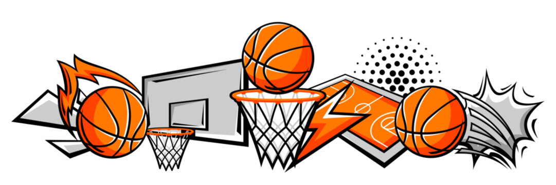 Background with basketball items. Sport club illustration.