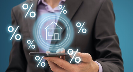 Circular futuristic interface of smart home automation assistant on a virtual screen and a user touching a button