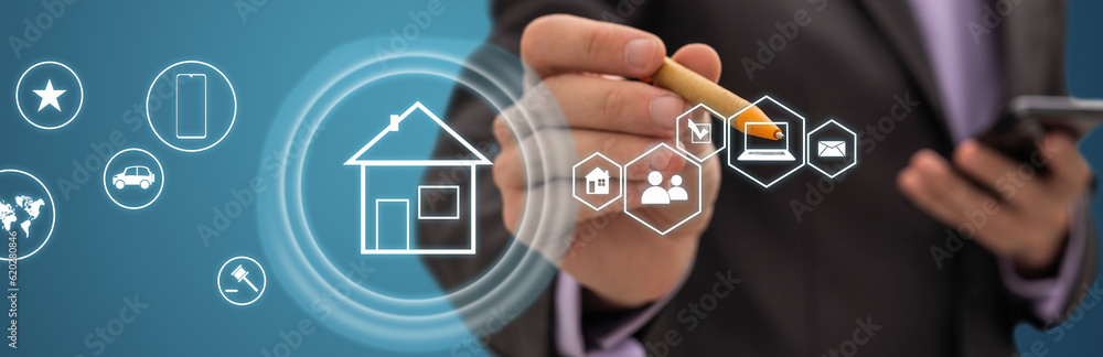 Poster smart home automation control system. innovation technology internet network concept.
