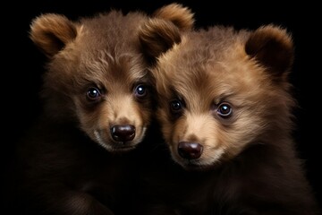 Close Up Portrait Brotherhood of Brown Bear Cubs. Generative AI