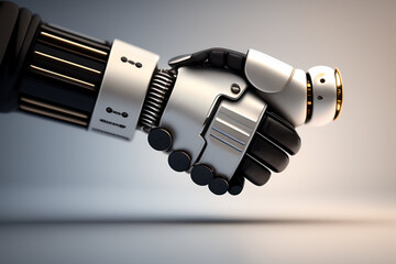 AI generative hands, hand shaking, touching hands.  future technology & robot relationships.