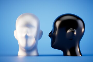 The dummy's head is white and black on a blue background. 3D render