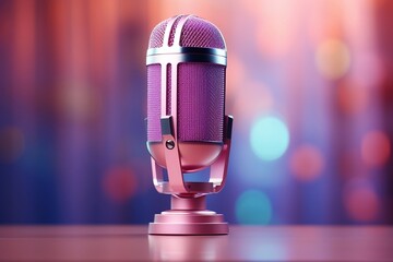 Pink Purple Background: Professional Microphone. Generative AI