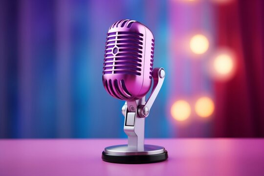 Pink Purple Background: Professional Microphone. Generative AI