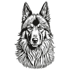 Fototapeta premium Belgian Tervuren dog hand drawn logo drawing black and white line art pets illustration realistic breed pet