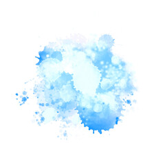Abstract sky blue watercolor liquid ink splashes hand drawn