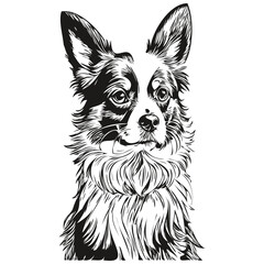 Papillon dog dog vector face drawing portrait, sketch vintage style transparent background sketch drawing