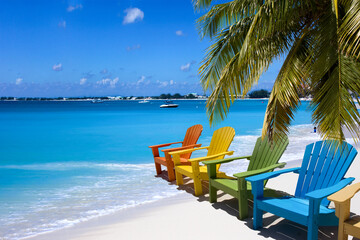 Beach chairs on white sand beach