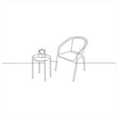 Dining table and chairs in continuous line art drawing style. Classic style dining room furniture black linear sketch isolated on white background. Vector illustration