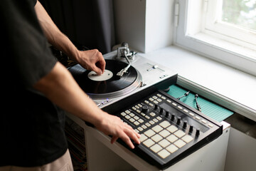 musician playing live drum machine