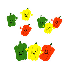 ピーマン・パプリカのキャラクター手描きカラーイラスト素材