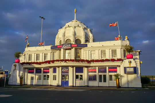 Southampton England 2 July 2023 - Exterior of the Royal Pier Gatehouse on Southampton waterfront a Indian Cuisine restaurant Kuti's 