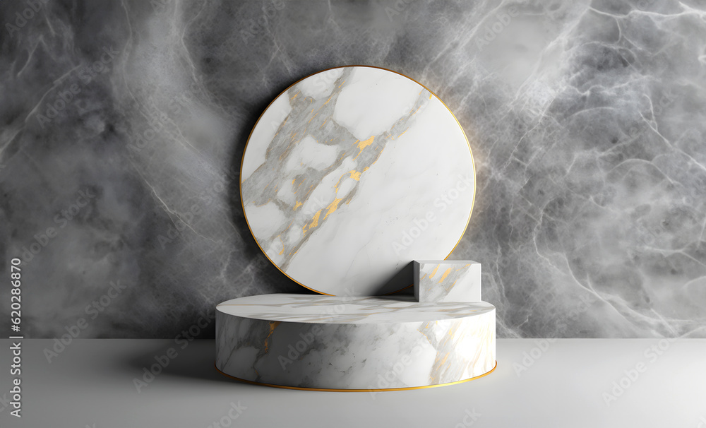 Aufkleber abstract minimal concept. modern ivory white marble podium with gold flakes stage platform display o