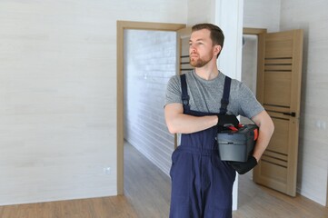Process of construction new and modern modular house from composite sip panels. Worker man in...