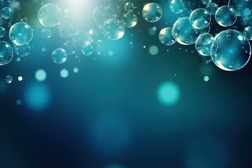 Dynamic visual: blue vibrant liquid floating soap bubbles abstract background, copy space.