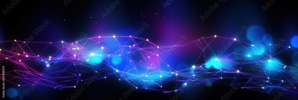 Poster Dazzling banner background adorned with wavy abstract shapes network and a sparkling glitter effect