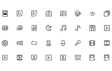 Multimedia icons. Photo, video, music vector illustration set.