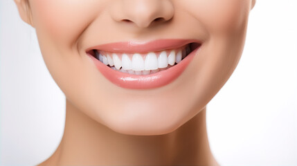 Perfect healthy teeth smile of young woman. Teeth whitening. Dental clinic patient. Image symbolizes oral care dentistry, stomatology. Dentistry image