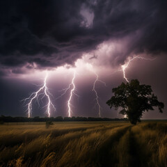 lightning over the field
