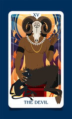 The card of the senior arcana is a the devil. Occult esoteric spiritual Tarot. Numerology and fortune telling. Modern flat vector illustrations